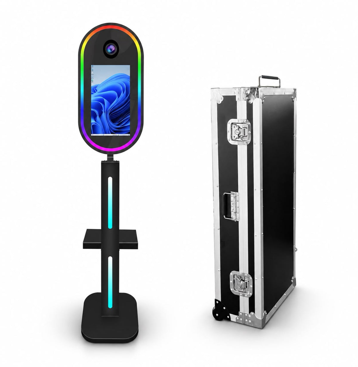 Borne Ovale Lumière avec flight case, pied lumineux & contour multicolore - Grossiste Event