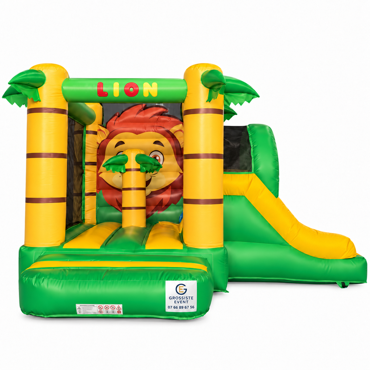 Mini château Lion gonflable avec marquage Grossiste Event sur fond blanc