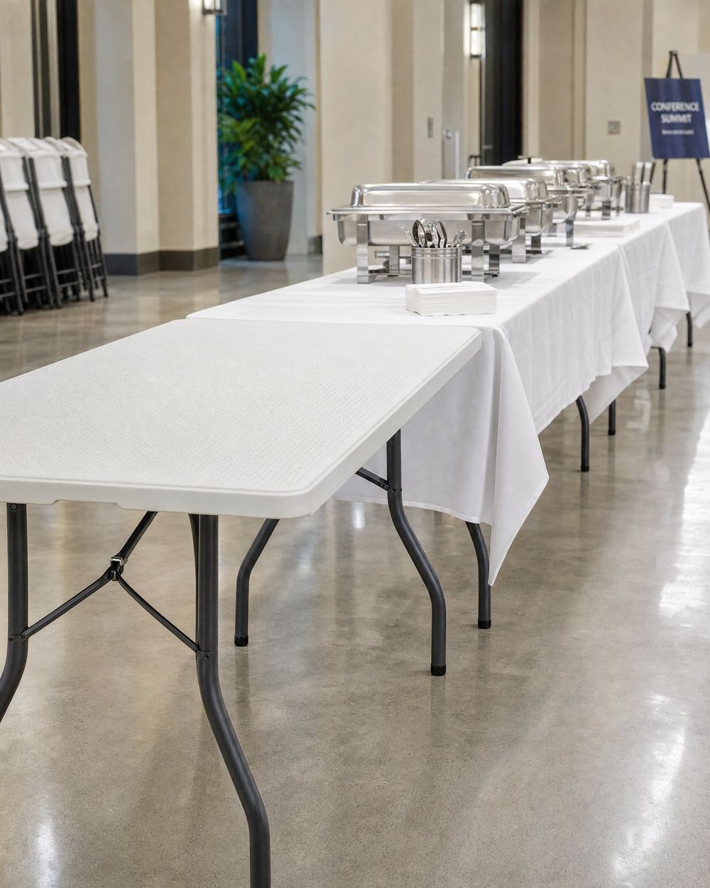 Table Pliante Monobloc 180cm en situation lors d’un événement