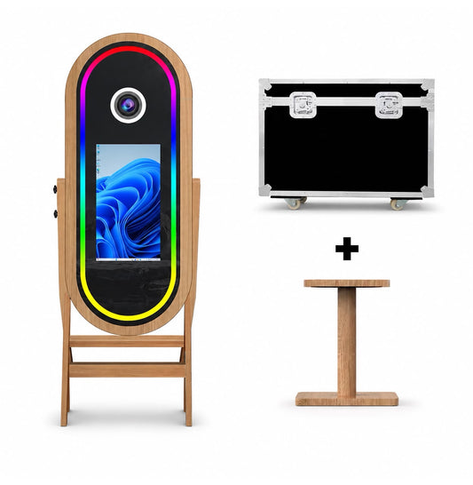 Borne Ovale Nature avec flight case, finition bois & support assorti - Grossiste Event