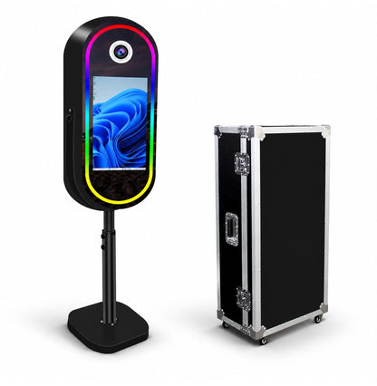 Borne Ovale Signature avec flight case, finition noire & pied central - Grossiste Event