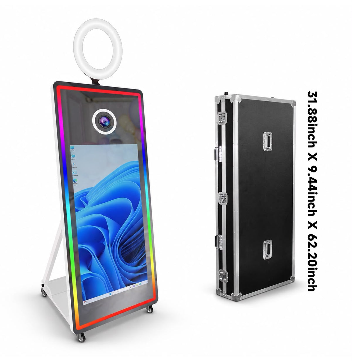 Miroir Panorama avec flight case, format vertical & anneau lumineux - Grossiste Event