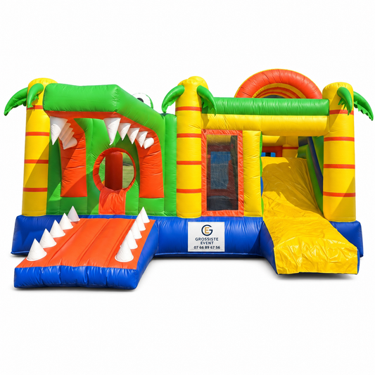 Château Crocodile gonflable avec marquage Grossiste Event sur fond blanc