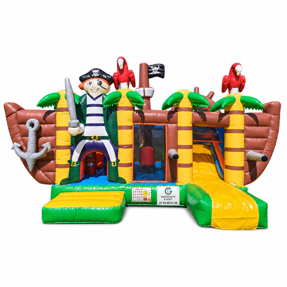 Château Pirate gonflable avec marquage Grossiste Event sur fond blanc