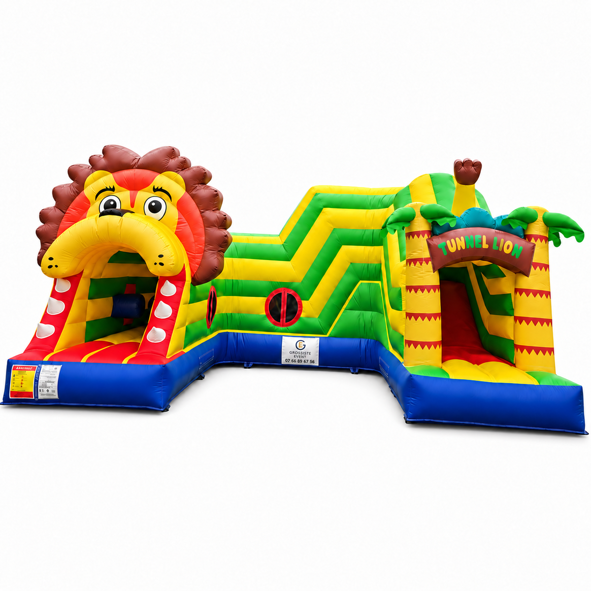 Tunnel Lion gonflable avec marquage Grossiste Event sur fond blanc