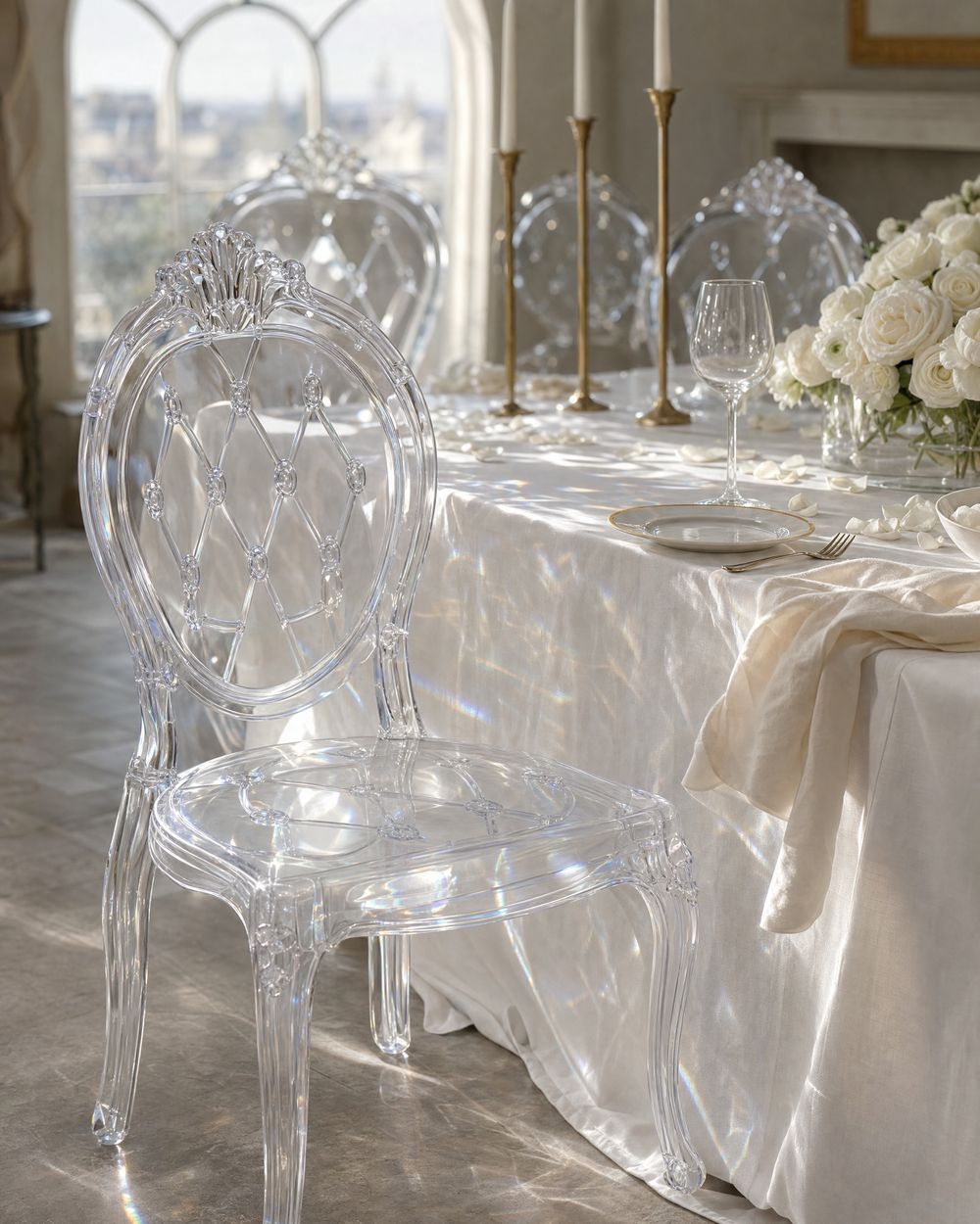 Chaise Médaillon Transparente en situation lors d’un événement